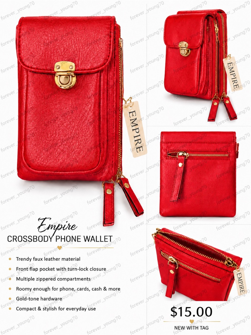 Empire Crossbody Phone Wallet (Red)